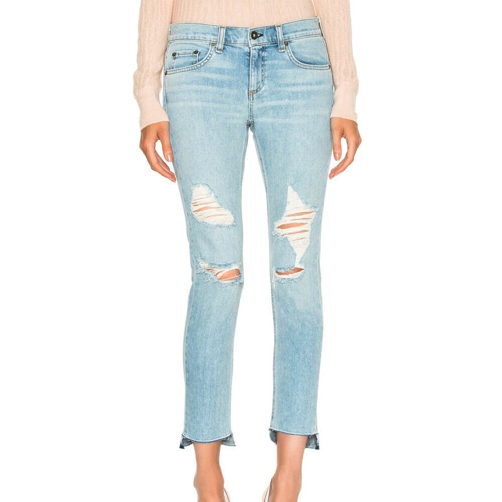 Rag & Bone Dre Distressed Crop Straight Jeans Step Hem Light Wash 27